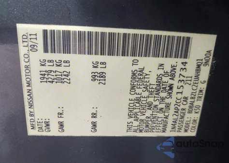 2012 Nissan Altima 2.5 S from USA, damaged, VIN 1N4AL2AP2CC153734